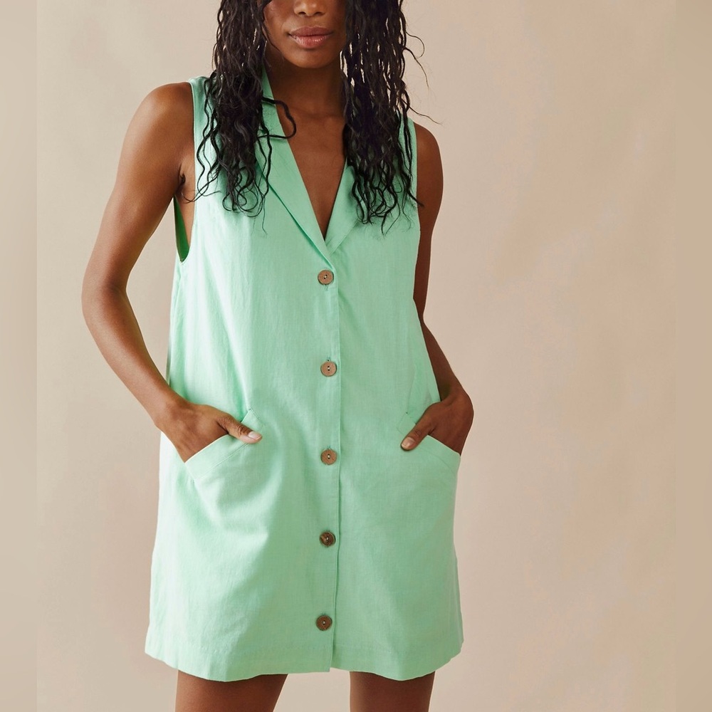 Free People Mint Green Sleeveless Button-Down Dress